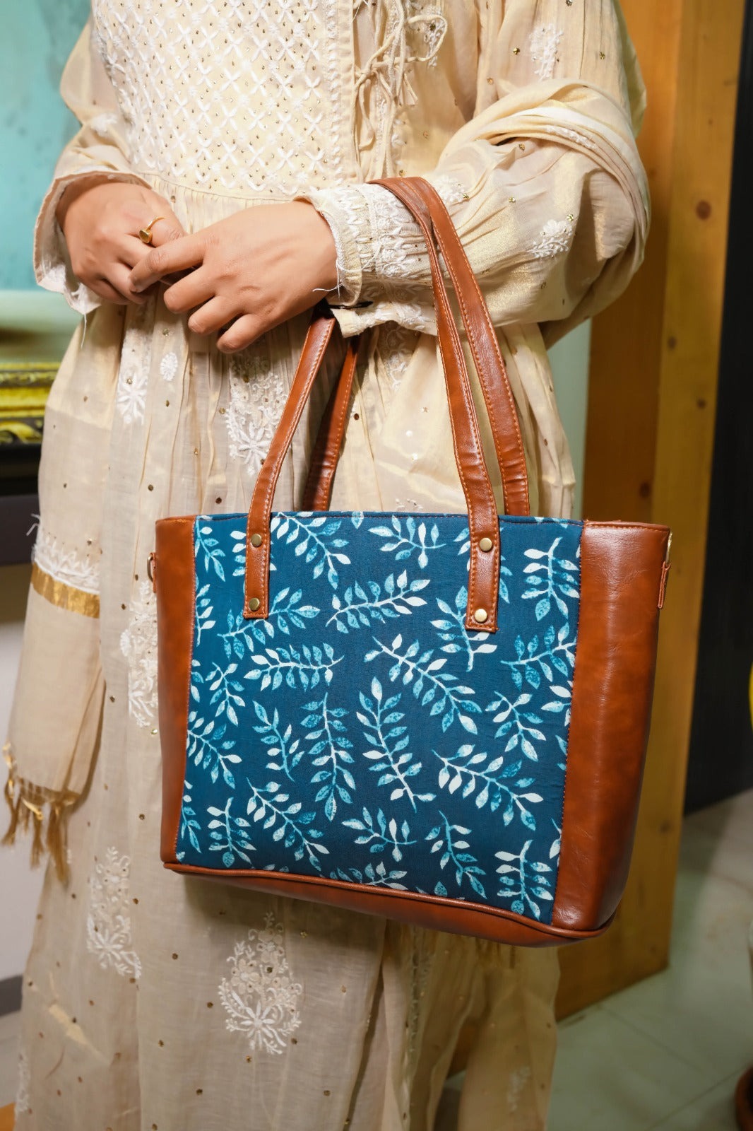 Beige Tissue Semistitched Anarkali Kurti