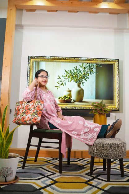 Rose Pink Mal Cotton Anarkali Kurti