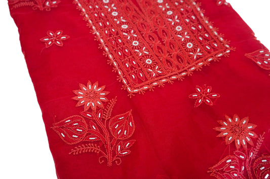 Red Lucknowi Dress Material