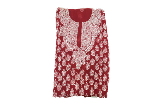 Dark Red Lucknowi Dress Material