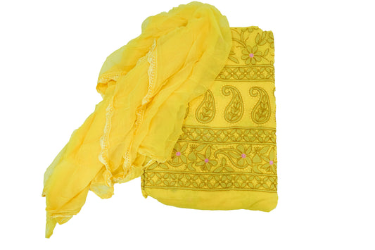 Yellow Lucknowi Dress Material