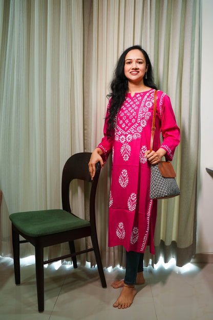 Dark Pink Lucknowi Cotton Kurti