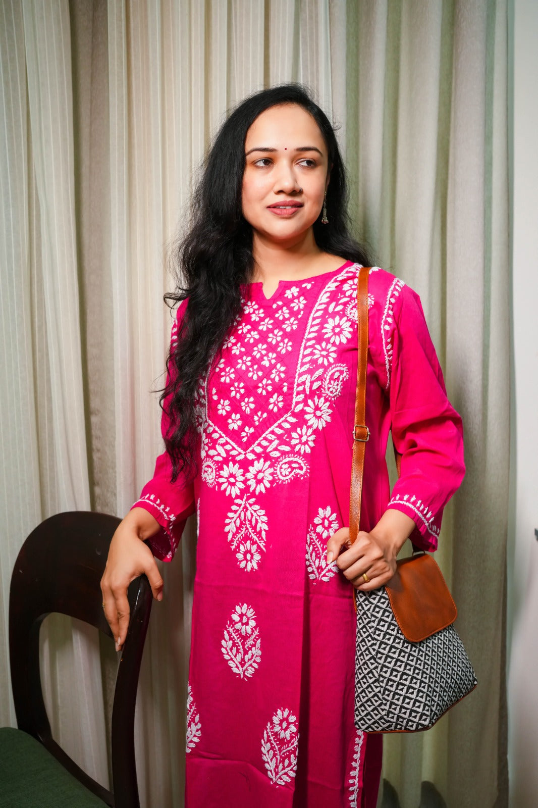 Dark Pink Lucknowi Cotton Kurti