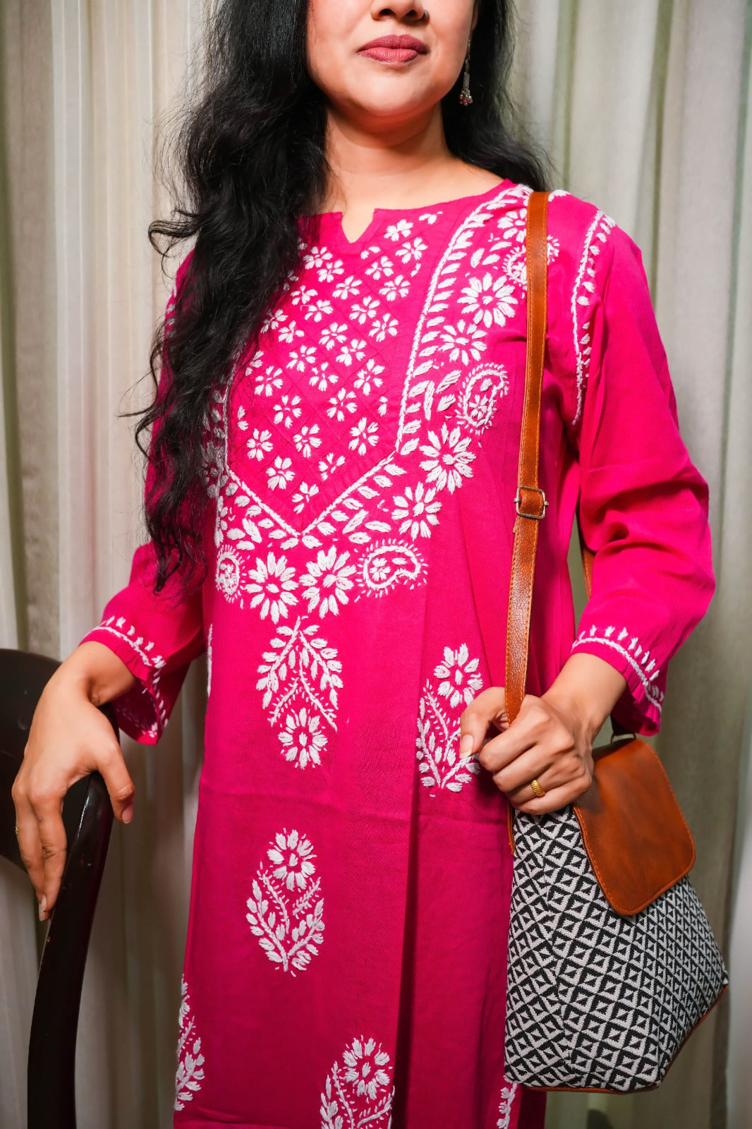 Dark Pink Lucknowi Cotton Kurti