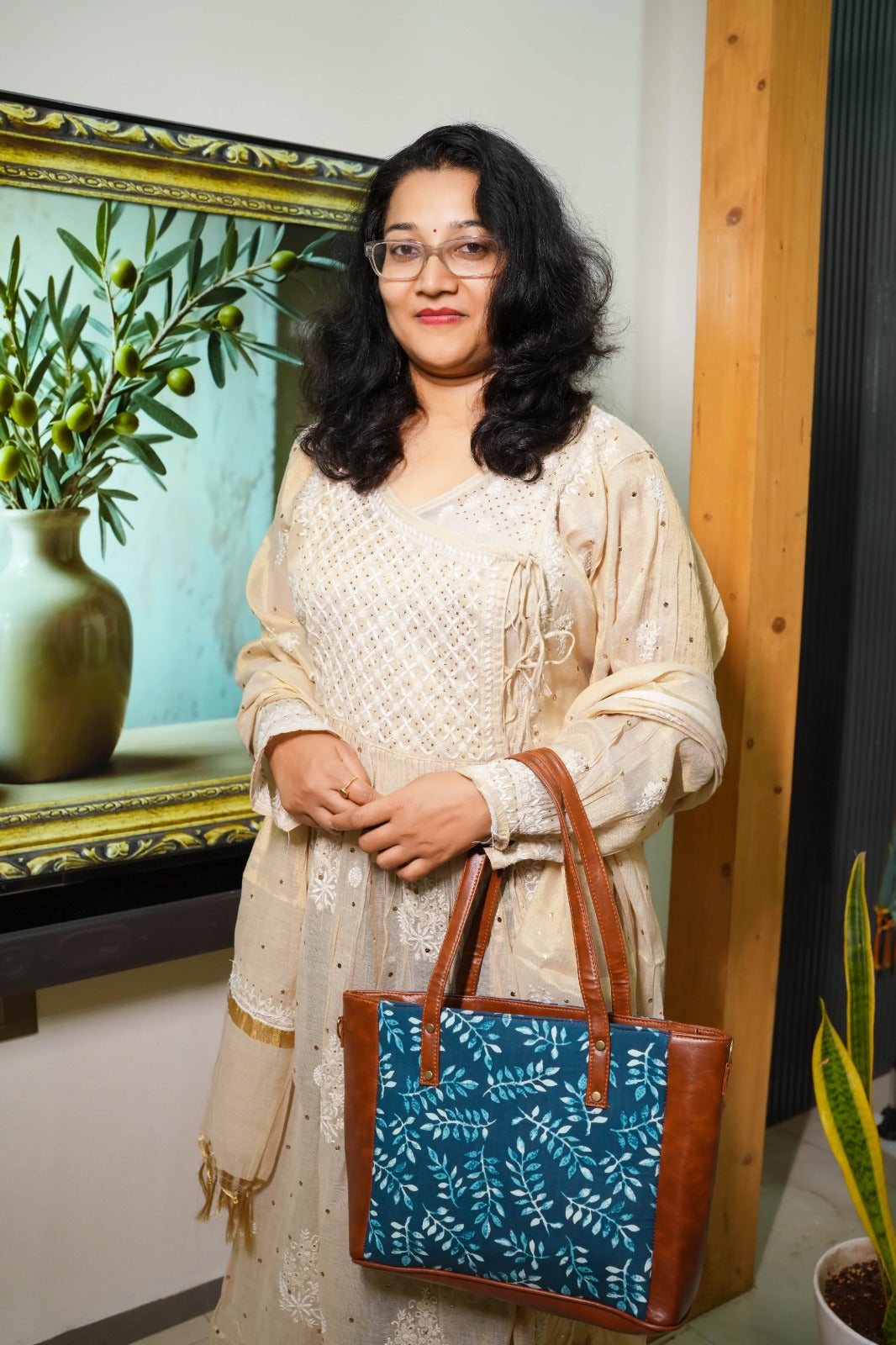 Beige Tissue Semistitched Anarkali Kurti