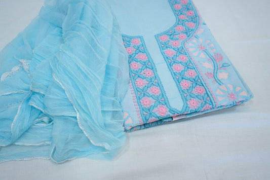 Blue Lucknowi Dress Material