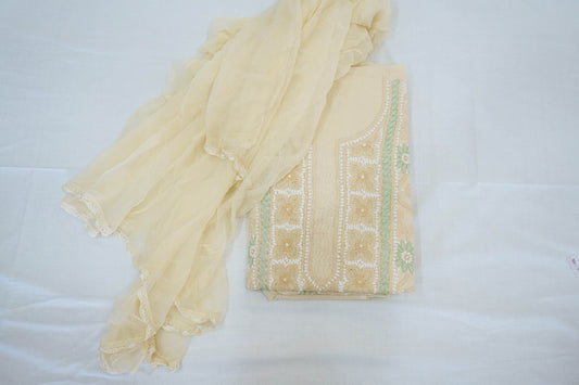 Cream Lucknowi Dress Material