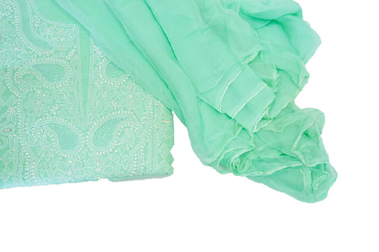 Green Lucknowi Dress Material