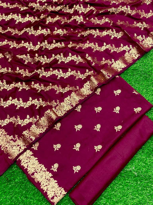 Maroon Banarsi Dress Material