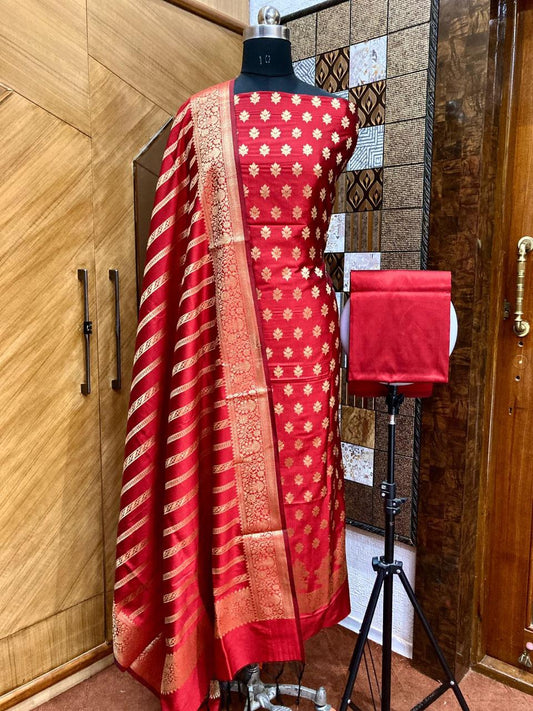 Red Banarsi Dress Material