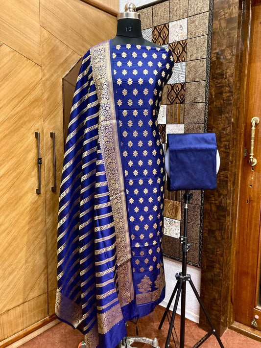 Dark Blue Banarsi Dress Material