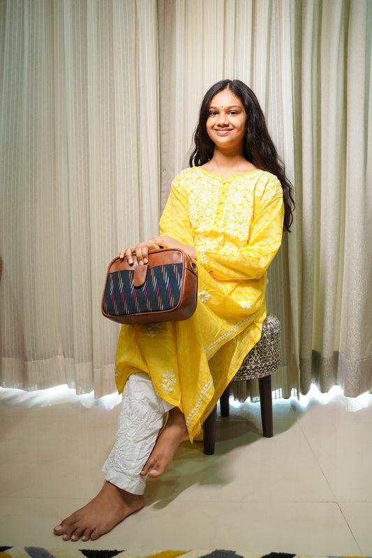 Yellow Lucknowi Printed Cotton Kurti