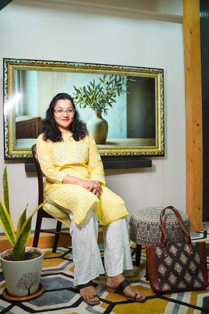 Yellow Lucknowi Cotton Kurti