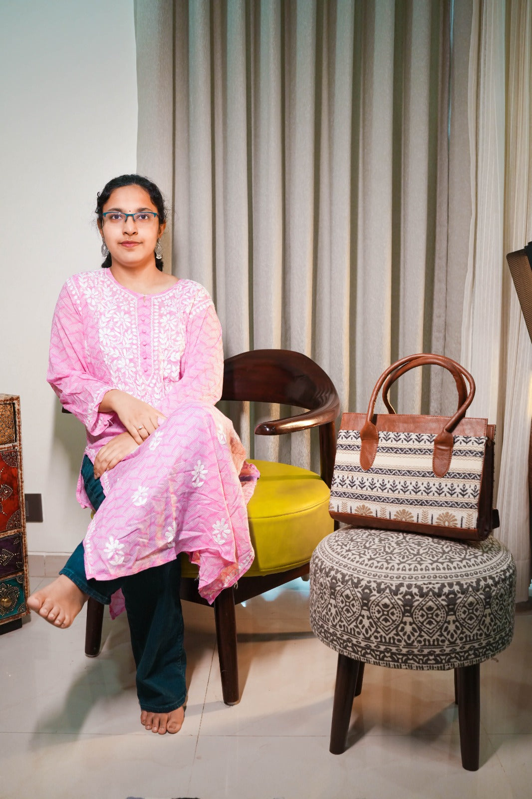 Baby Pink Lucknowi Cotton Kurti