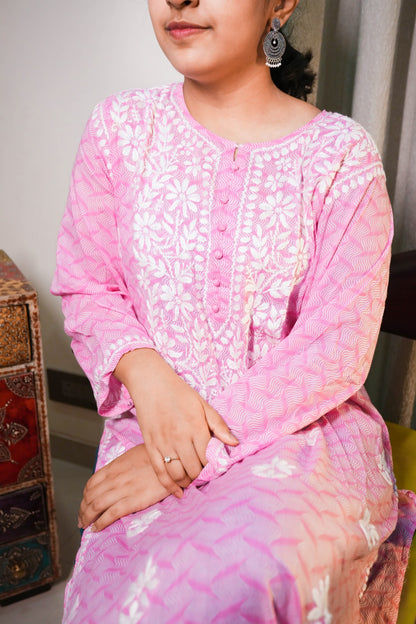 Baby Pink Lucknowi Cotton Kurti