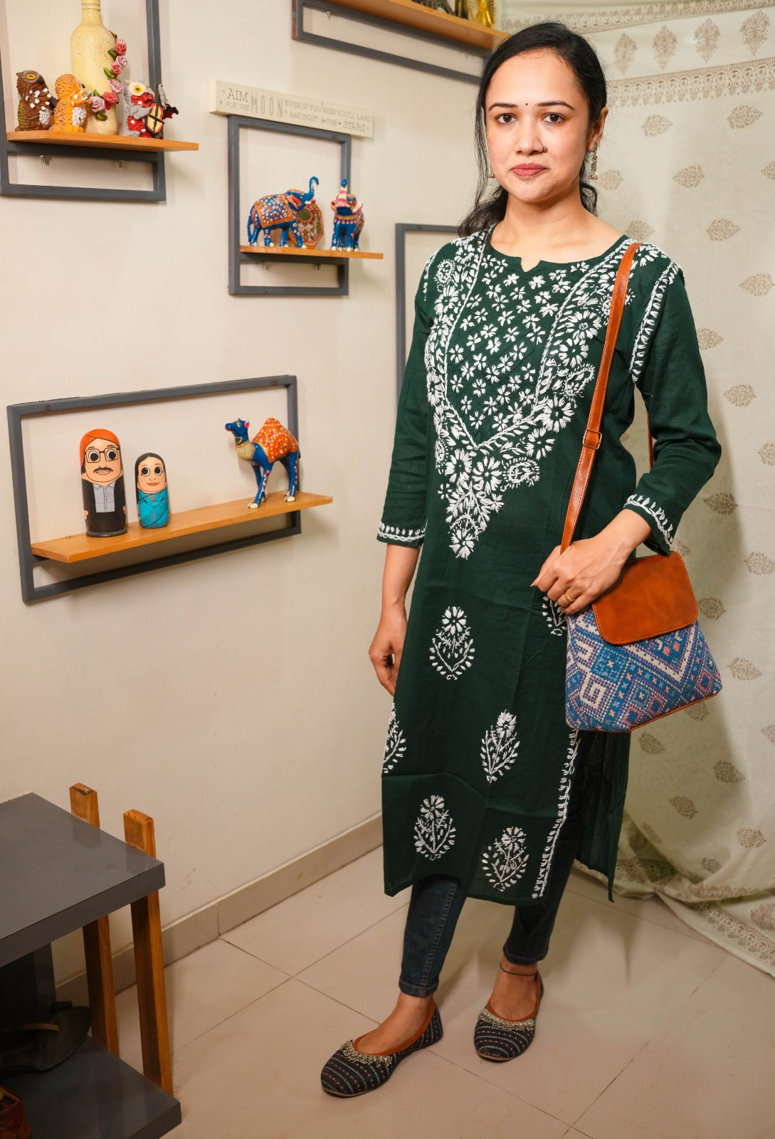 Green Lucknowi Cotton Kurti