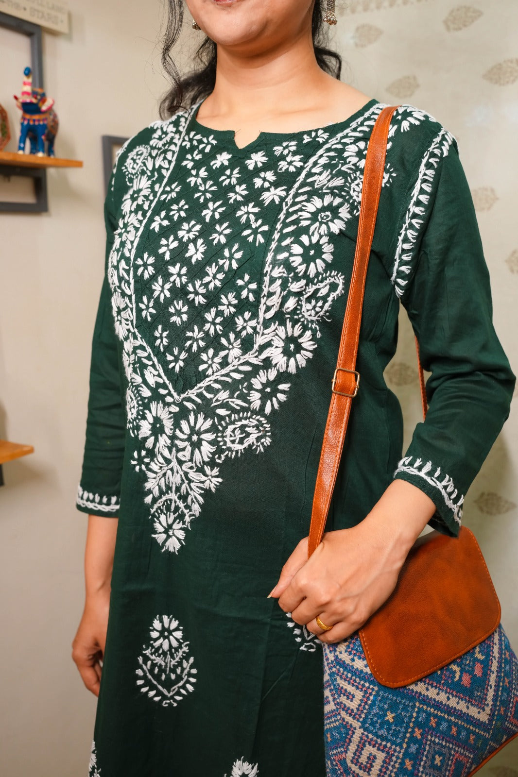 Green Lucknowi Cotton Kurti