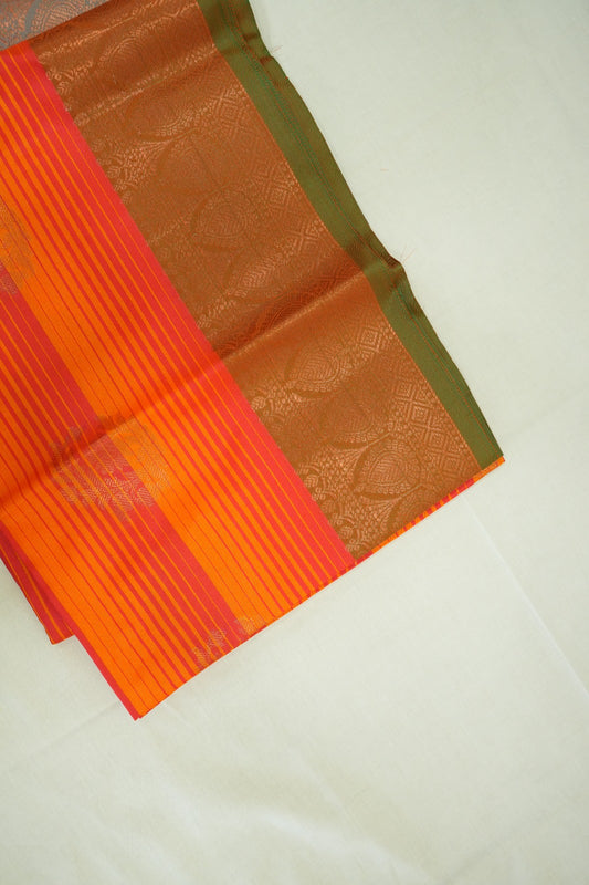 Orange Banarasi Pure Silk Saree