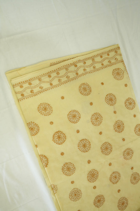 Yellow Lucknowi Cotton Saree