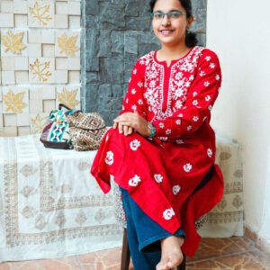 Red Lucknowi Cotton Kurti