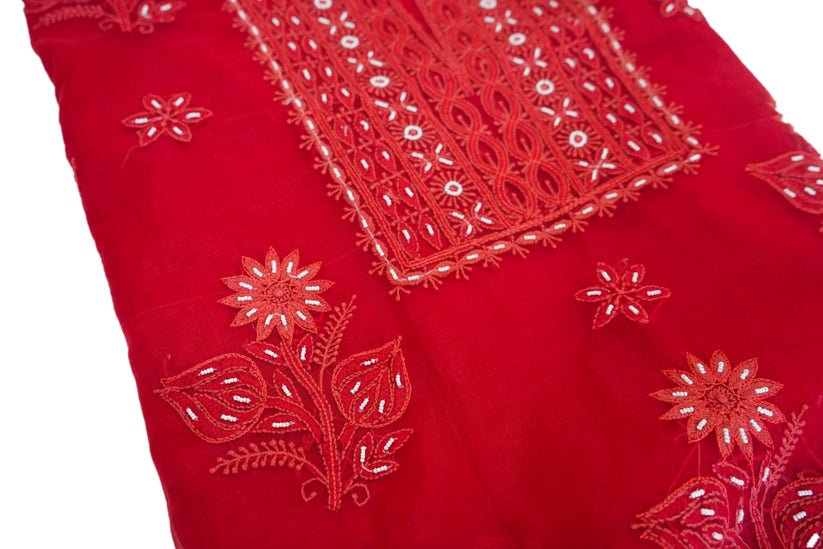 Red Lucknowi Dress Material